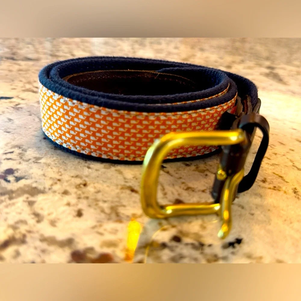 Vineyard Vines‎ Orange and Blue Woven Belt with Brass Buckle